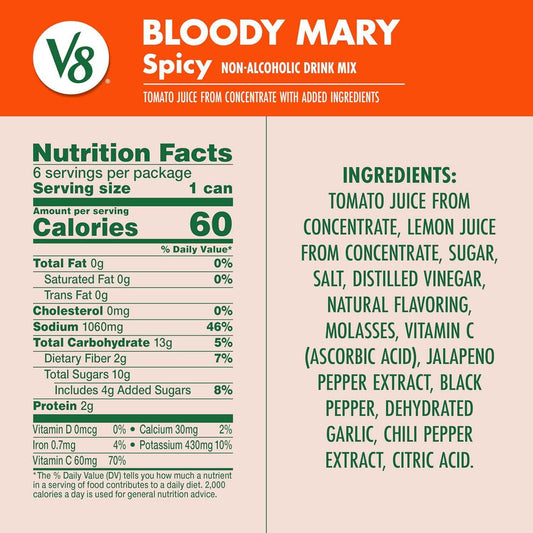 V8 Bloody Mary Mix Original 6-Pack, Quick Brunch Prep Solution for Busy Morning Schedules