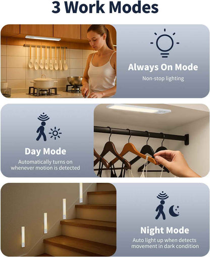 FBY Closet Light, Slim Metal Design LED for Wardrobe and Bedroom Ambiance, 3 Color Temperature Rechargeable 3-Pack