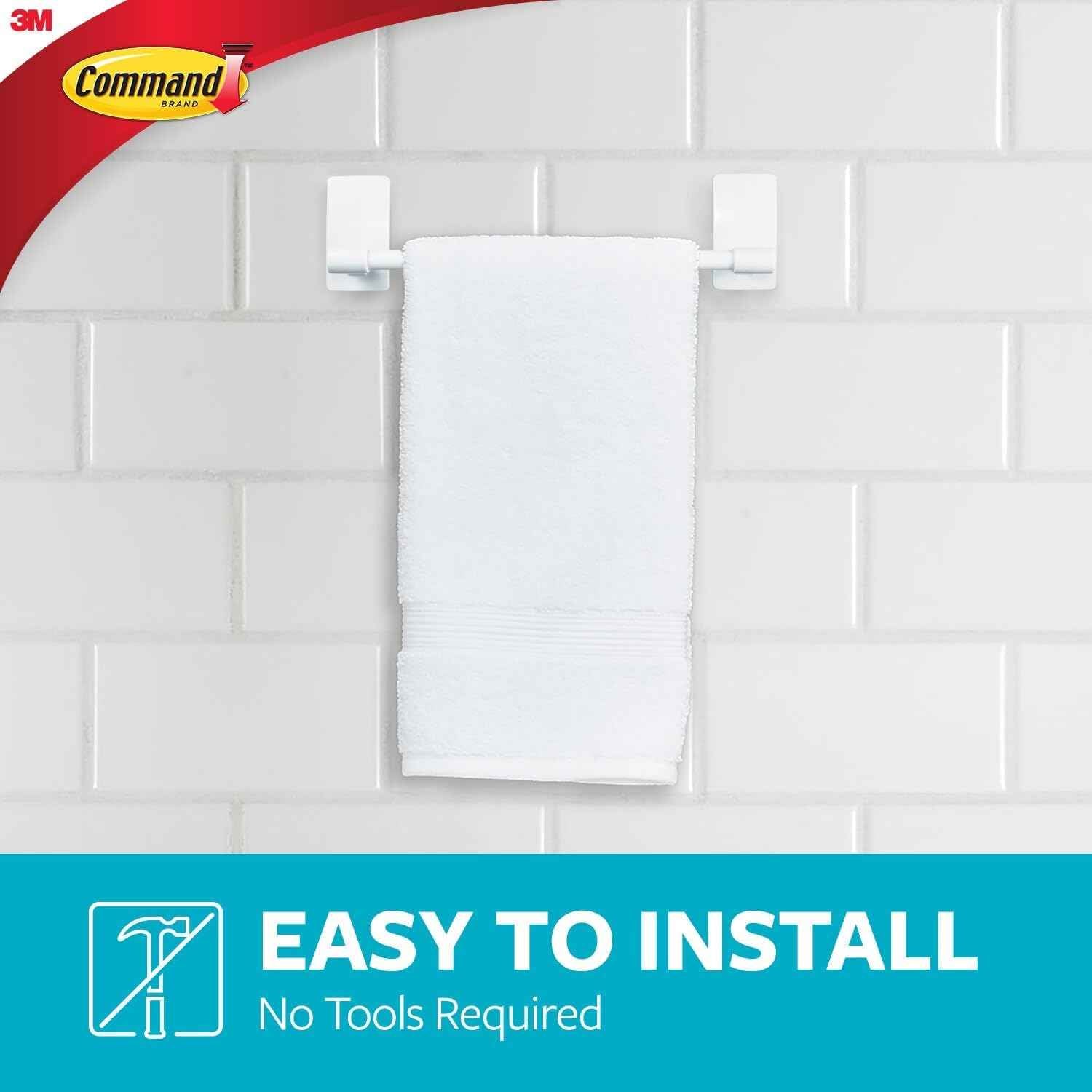 Command Hand Towel Bar Satin Nickel Minimalist Bathroom Storage with Water Resistant Strips, 9 in Bar Length Holds up to 3 lbs, Clean Lines