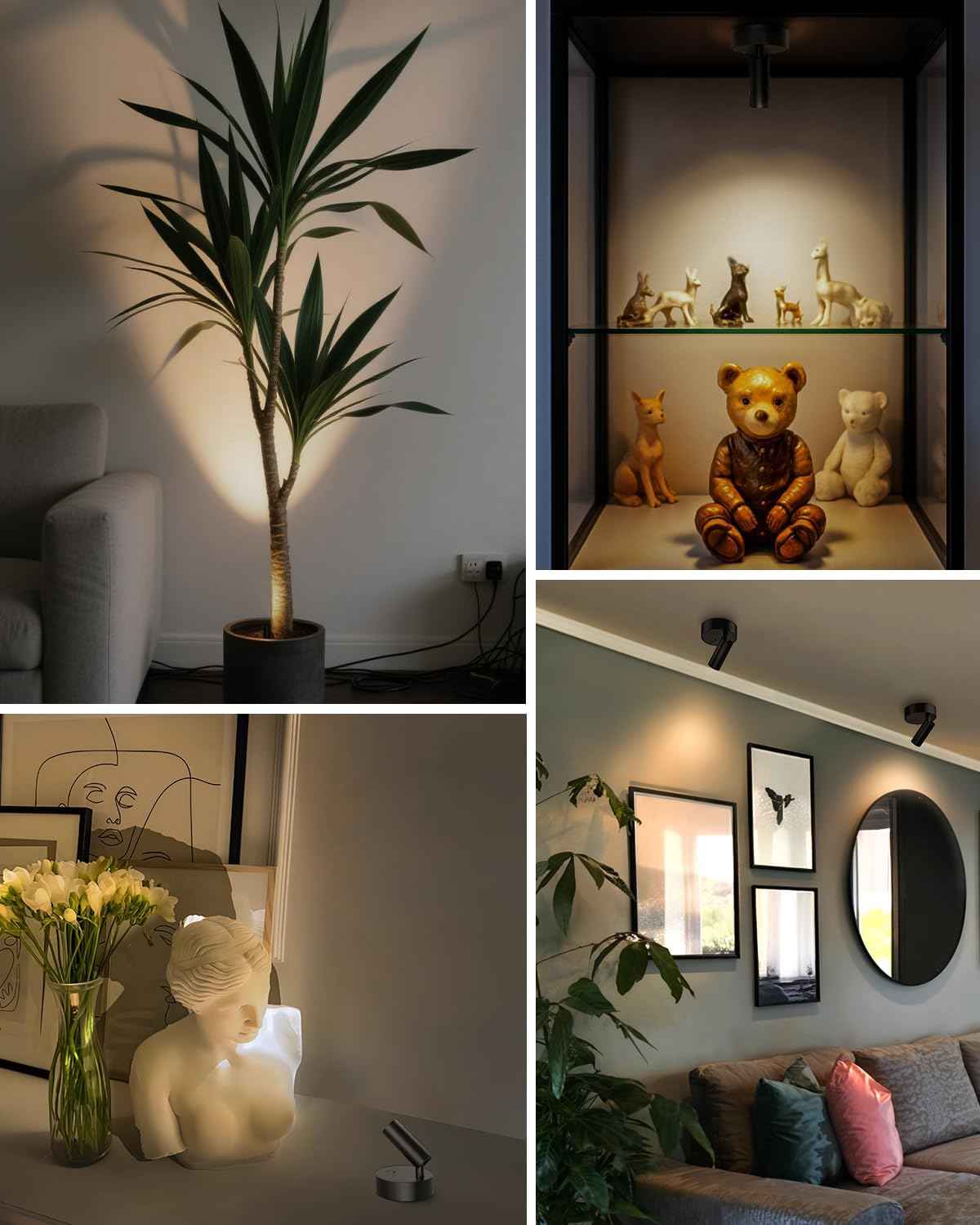 Wireless Magnetic LED Spotlight, Clean Cylinder Profile for Intentional Shelf and Plant Displays, No Wires No Clutter