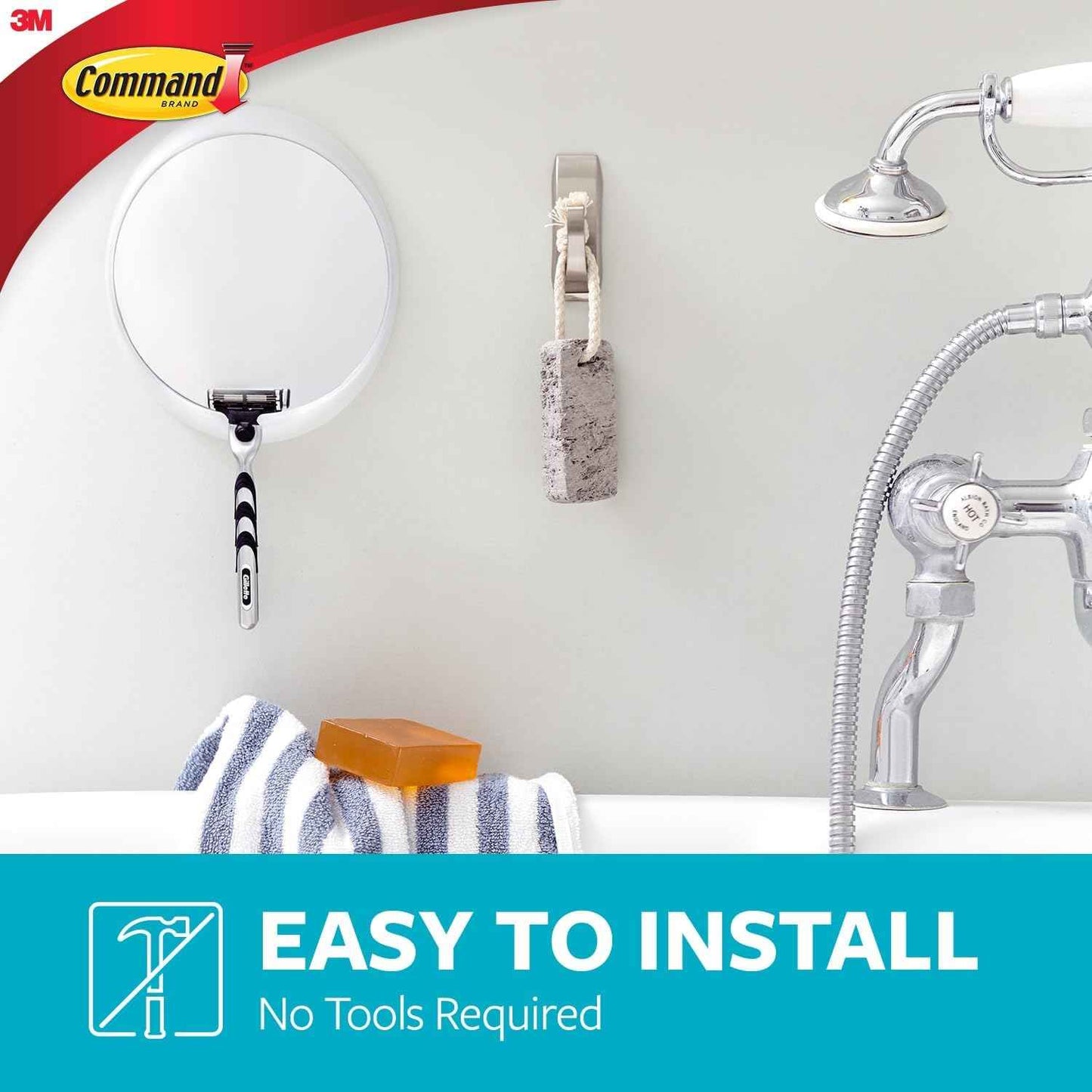 Command Modern Reflections Bath Hook – Clean-Line Satin Nickel Storage for Intentional Small-Space Living