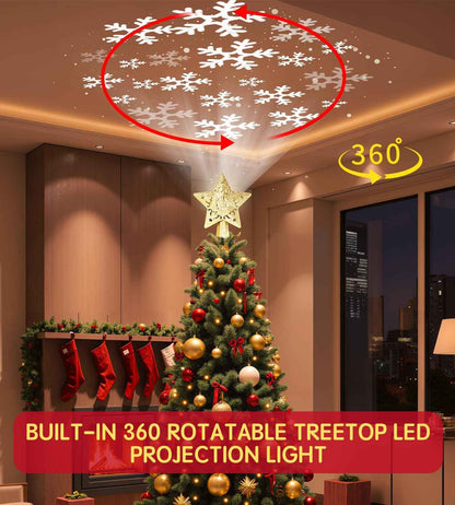 Holidayx Pentagram Tree Topper – Cozy Bedroom Accent Piece, Silver Star with Wall and Ceiling Snowflake Glow