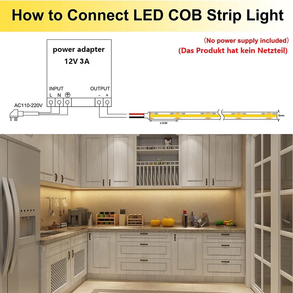 TOPAI IP65 COB LED Strip Light for Covered Patio and Deck Lighting, Waterproof 16.4ft Tape for Outdoor Dining and Pergola Glow
