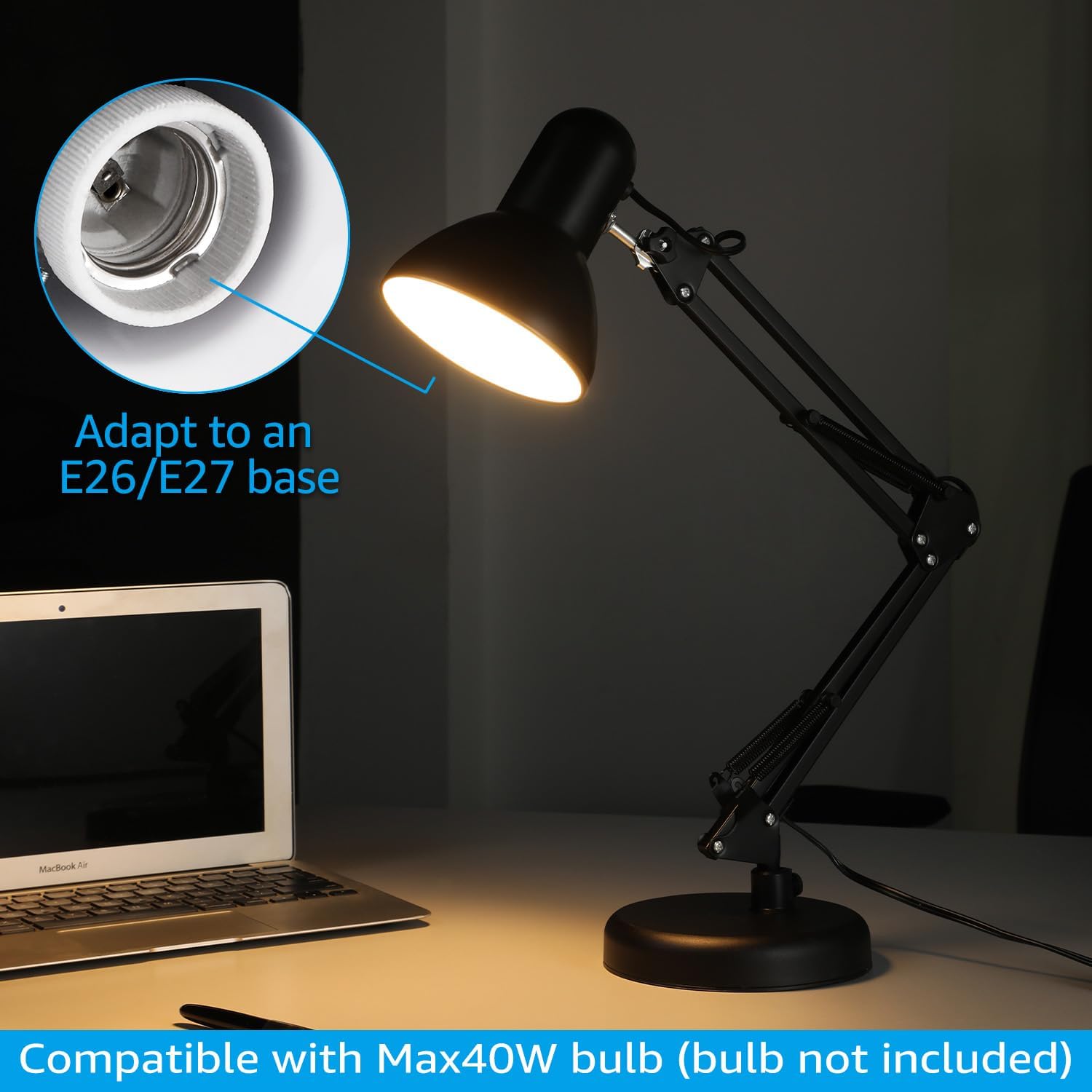 TORCHSTAR Metal Desk Lamp with Clamp – Simple Swing Arm Light for Uncluttered Workstations and Small Spaces