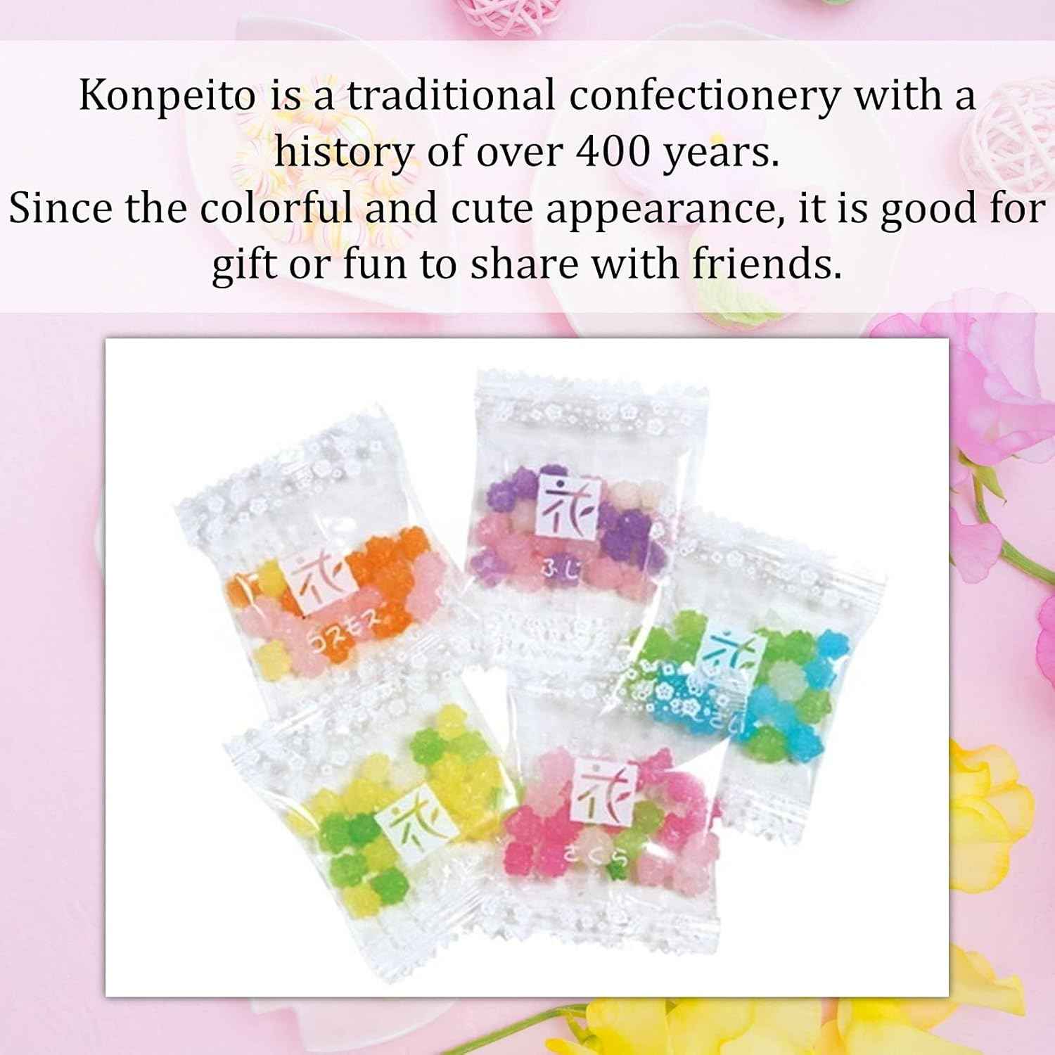 MARUTA Candy Konpeito – Japanese Sugar Candy Party Favors, 50 Individually Wrapped Hanatsume Sweets for Birthday & Holiday Gift Bags