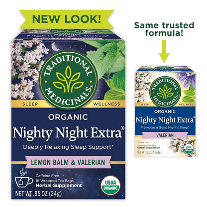 Traditional Medicinals Nighty Night Extra – Simple Organic Sleep Tea for Uncluttered Nightstands, 16 Bags