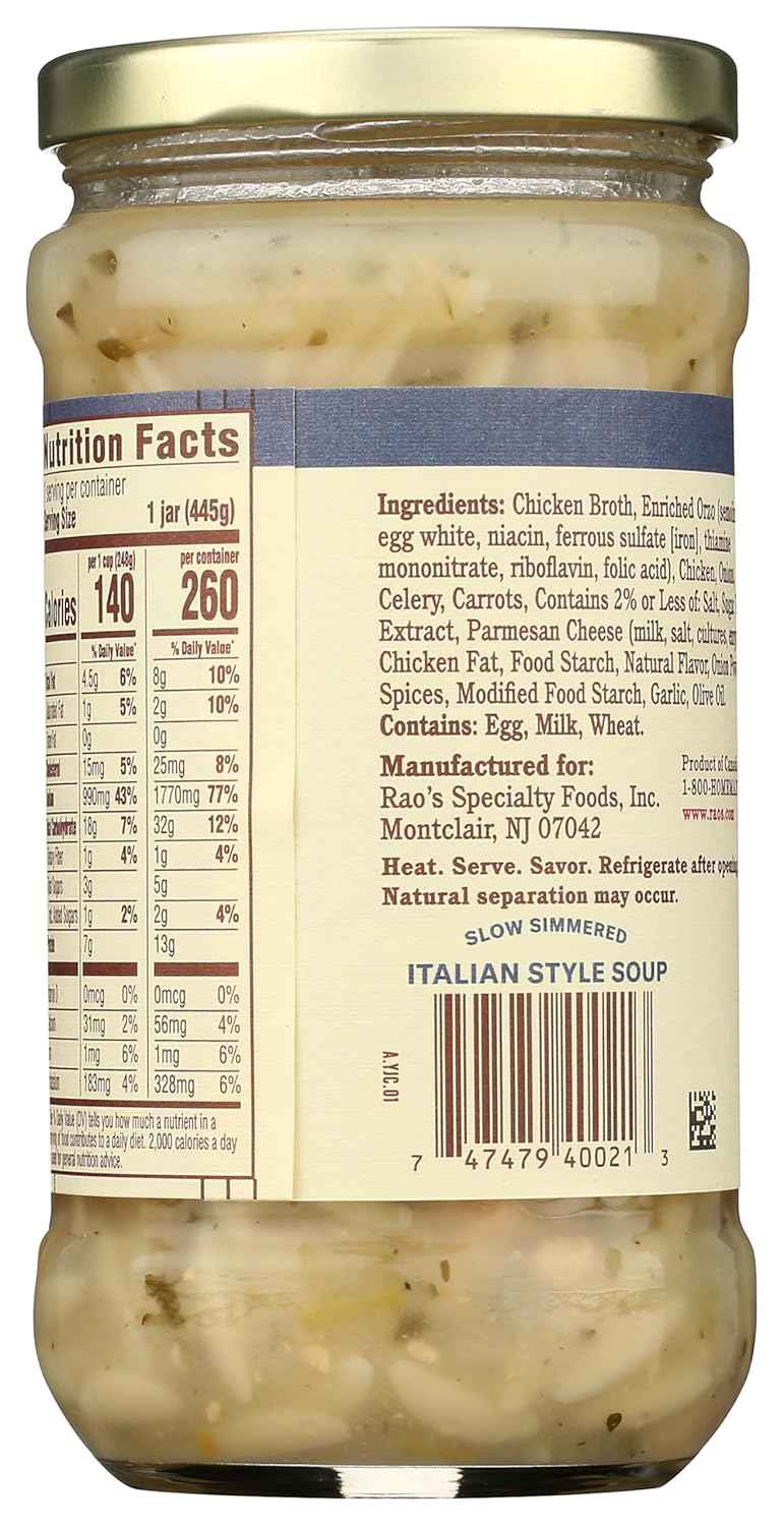 Rao's Made for Home Chicken Orzo Soup – Clean-Label Comfort Meal for Health-Conscious Home Cooks, No Artificial Additives