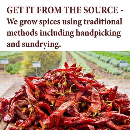 traditionally hand-picked, sun-dried, and ground at the source facility