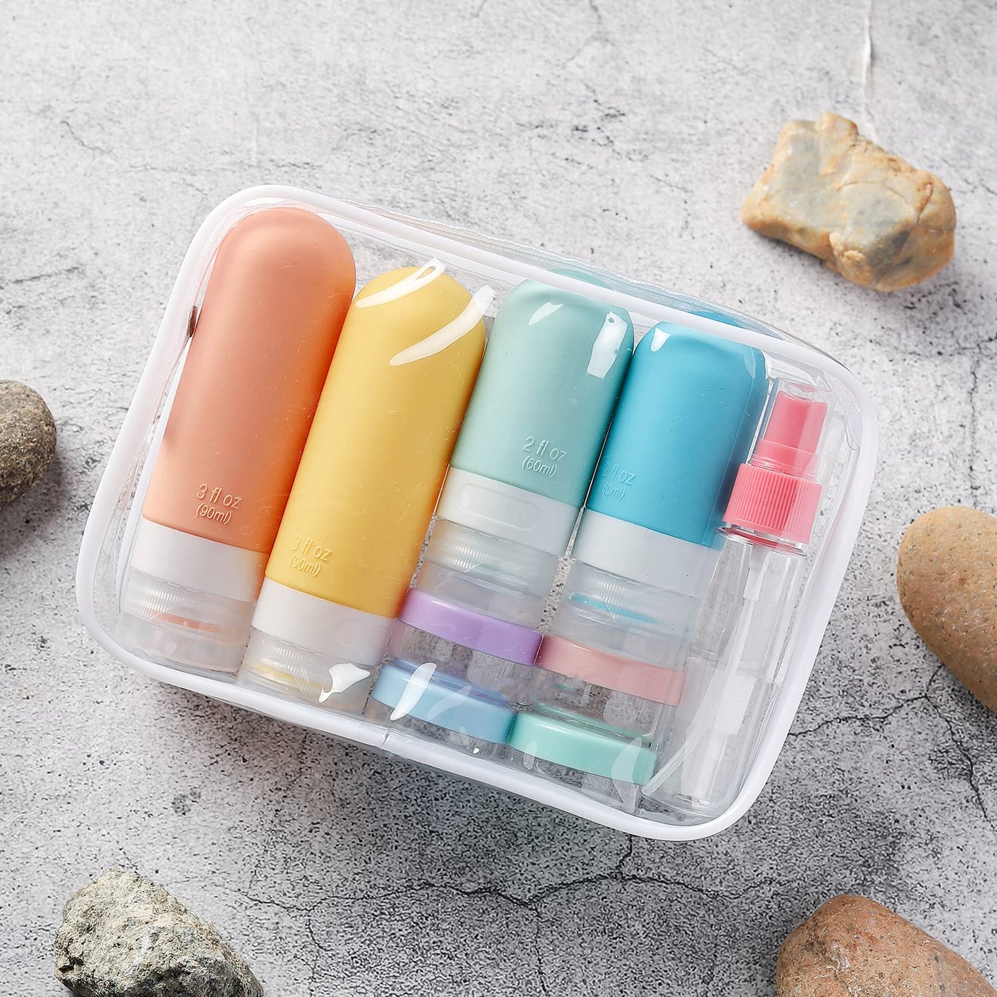 TrailHive Travel Bottles Kit - Road Trip Essentials, TSA Approved Squeezable Containers for Hiking and Camping