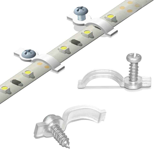 LuminEdge LED Strip Mounting Clips – Home Office Task Lighting Under-Shelf Holders, 100-Pack Clear Brackets