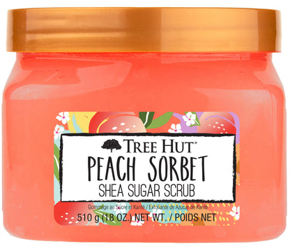 Tree Hut Peach Sorbet Shea Sugar Scrub, Exfoliating, Hydrating &amp;amp; Moisturizing Body Scrub with Shea Butter &amp;amp; Nourishing Essential Oils, Smooth &amp;amp; Soften Skin, 18 oz