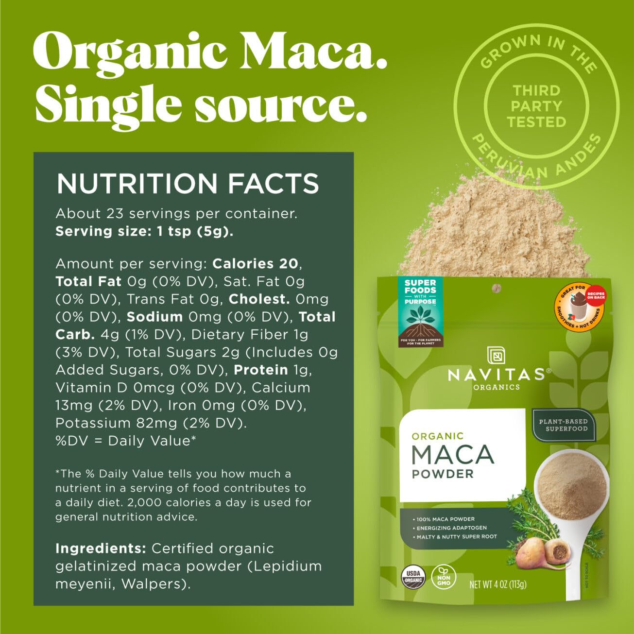 tri-color blend of cream, red, and black maca root varieties