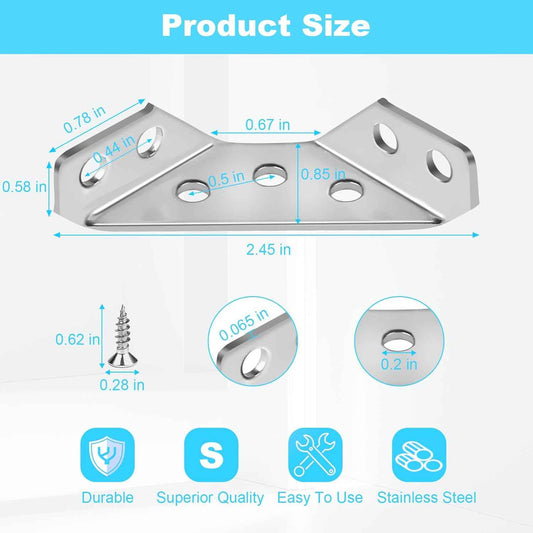 Corner Bracket Co. Stainless Steel Corner Brackets for Workbenches, Home Office Workshop Furniture Connectors with Screws