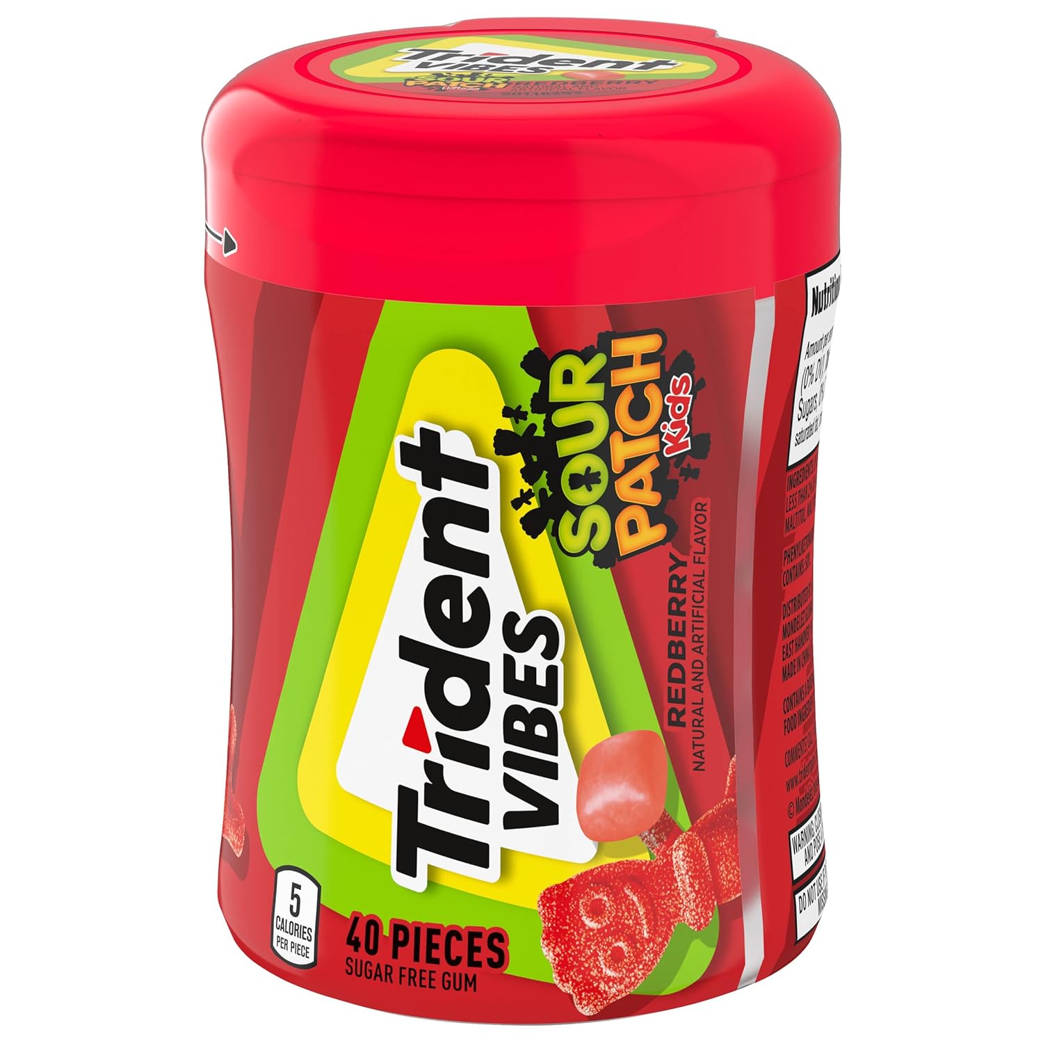 Trident Vibes SOUR PATCH KIDS Blue Raspberry Chewing Gum – Guilt-Free Sweet Treat for Gym Bag and Kitchen Counter, 160 Count
