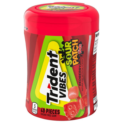 Trident Vibes SOUR PATCH KIDS Blue Raspberry Chewing Gum – Guilt-Free Sweet Treat for Gym Bag and Kitchen Counter, 160 Count