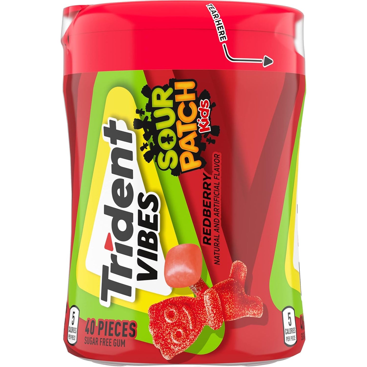 Trident Vibes SOUR PATCH KIDS Blue Raspberry Chewing Gum – Guilt-Free Sweet Treat for Gym Bag and Kitchen Counter, 160 Count