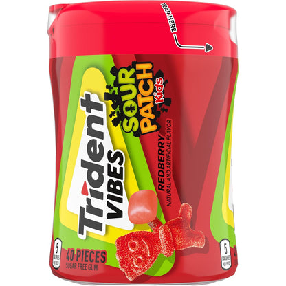 Trident Vibes SOUR PATCH KIDS Blue Raspberry Chewing Gum – Guilt-Free Sweet Treat for Gym Bag and Kitchen Counter, 160 Count