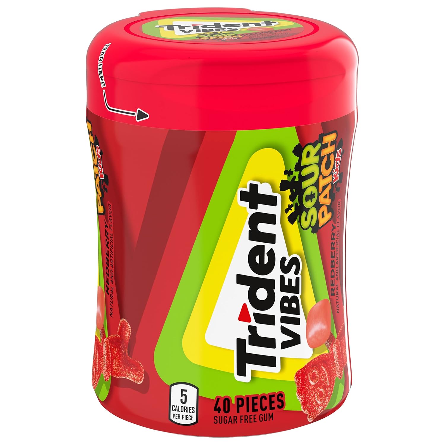 Trident Vibes SOUR PATCH KIDS Blue Raspberry Chewing Gum – Guilt-Free Sweet Treat for Gym Bag and Kitchen Counter, 160 Count