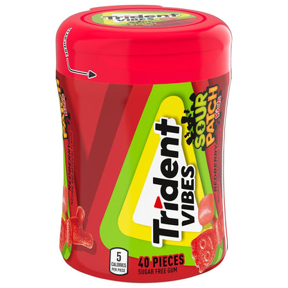 Trident Vibes SOUR PATCH KIDS Blue Raspberry Chewing Gum – Guilt-Free Sweet Treat for Gym Bag and Kitchen Counter, 160 Count