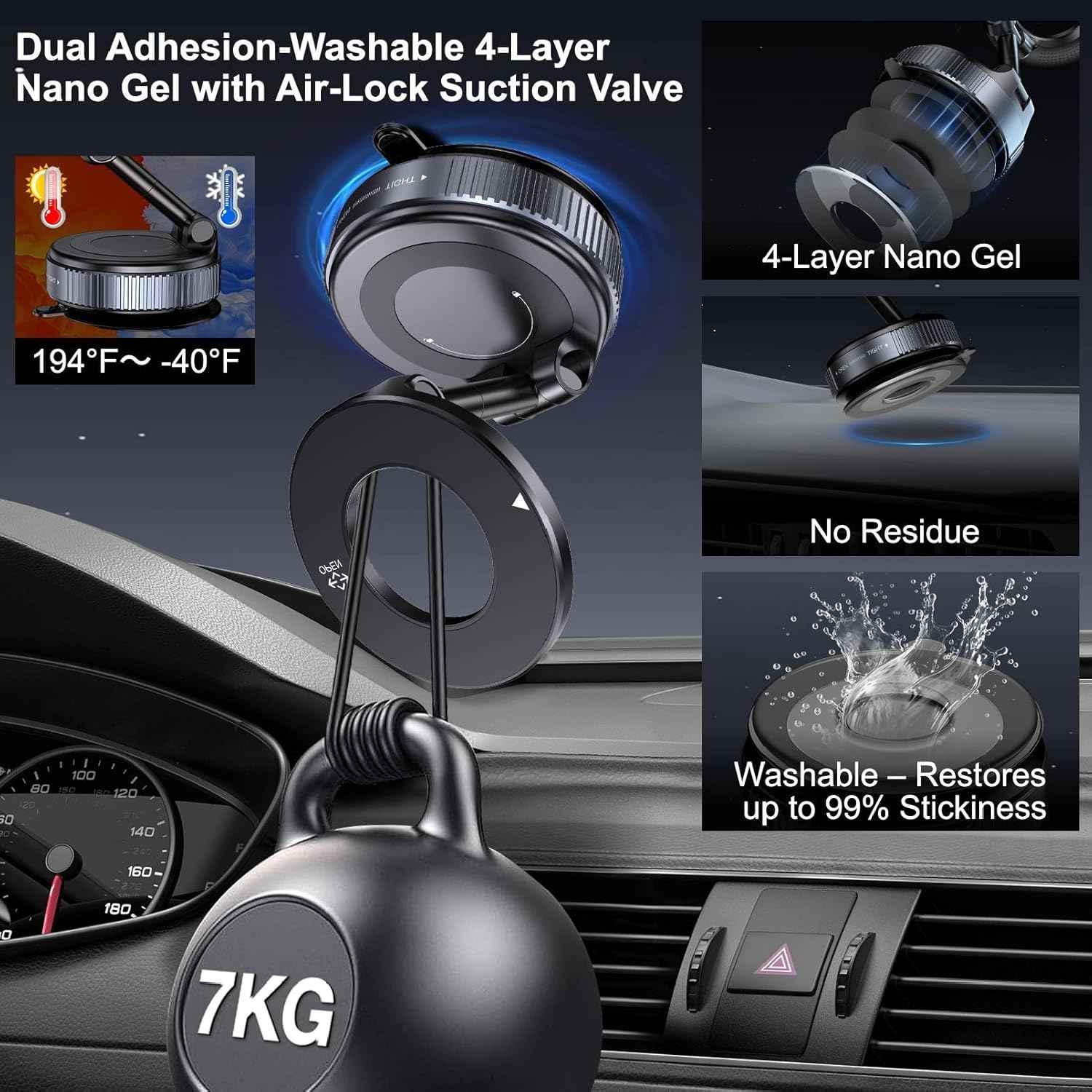 Vacuum Magnetic Suction Phone Holder – Pocket-Sized Magnetic Phone Mount for Travel and Road Trips, Black