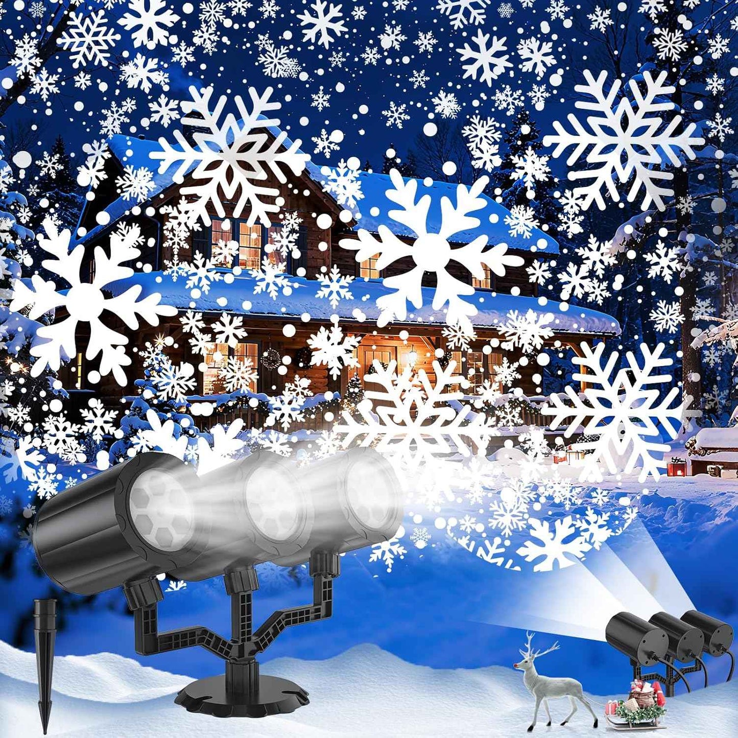 AmbientRoom LED Snowflake Projector with Wall and Ceiling Mount, Dimmable Holiday Accent Lighting for Hallway and Seasonal Home Styling