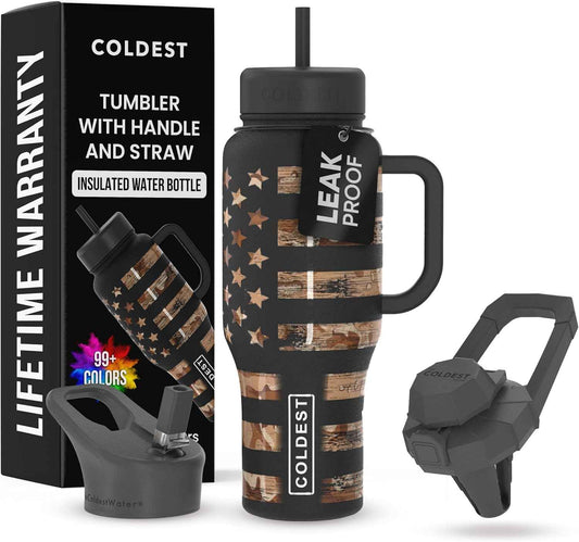 Coldest Tumbler with Handle and Straw – Heavy Duty Insulated Cup with Lid and Straw for Hiking, Bonfires, and Poolside Lounging
