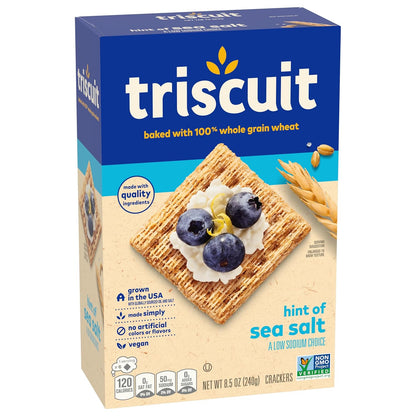 Triscuit Hint of Sea Salt Whole Grain Crackers – Portable Whole Wheat Cracker for Picnic and Patio Spreads