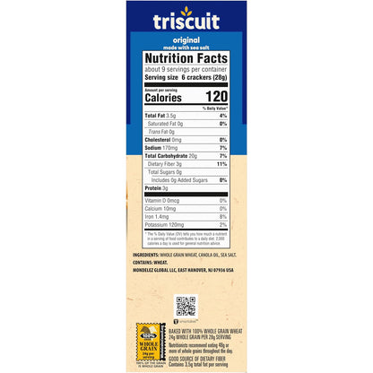 Triscuit Original Whole Grain Wheat Crackers – Durable Whole Grain Cracker for Picnics and Patio Gatherings