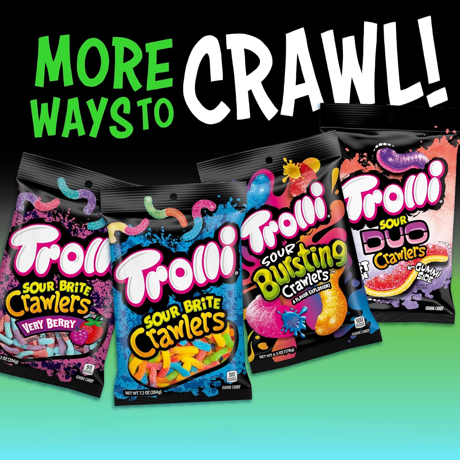 Trolli Electric Crawlers Sour Gummy Worms – Portable Road Trip Snack for Kids and Backseat Travelers