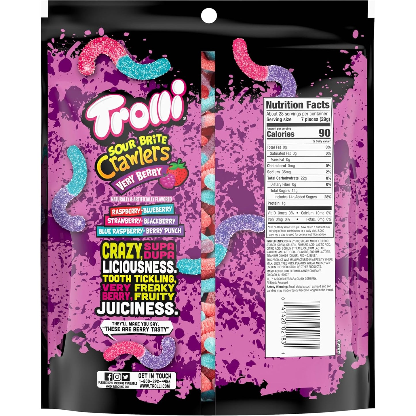 Trolli Sour Brite Crawlers Gummy Worms 28.8 oz - Sweet and Sour Candy Gift Basket Filler for Holidays, Hostess Gifts, and Care Packages