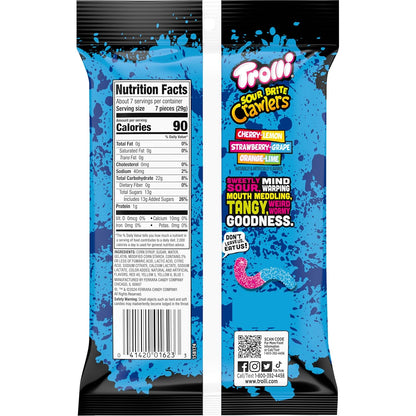 Trolli Sour Brite Crawlers Sour Gummy Worms – Nostalgic Candy Gift for College Students, Road Trips and Dorm Care Packages, 7.2 oz