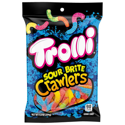 Trolli Sour Brite Crawlers Sour Gummy Worms – Nostalgic Candy Gift for College Students, Road Trips and Dorm Care Packages, 7.2 oz