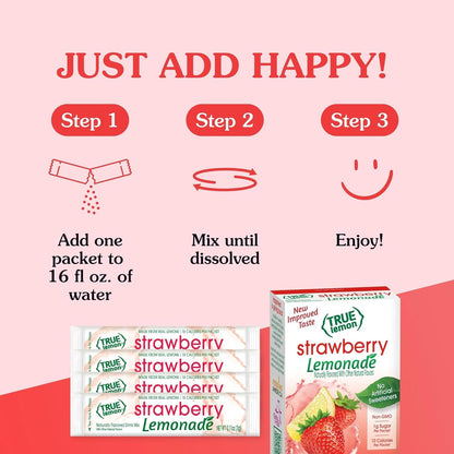 True Citrus True Lemon Strawberry Lemonade Water Enhancer – Portable Hydration for Camping and Travel