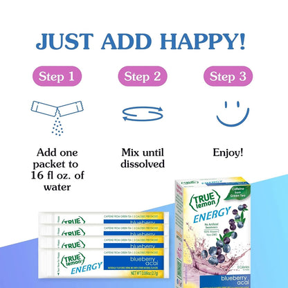 True Lemon Energy Blueberry Acai – Portable Energy Stick Packs for Hiking Trails and Gym Bags