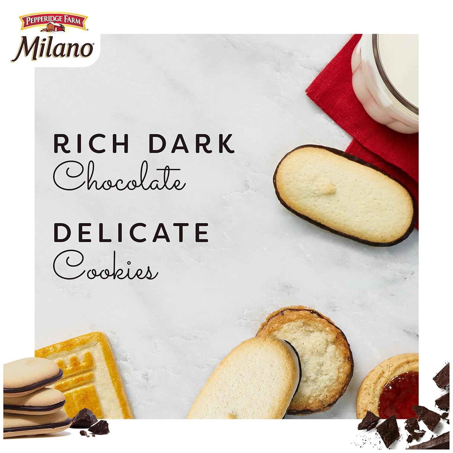 Pepperidge Farm Milano Dark Chocolate Wafer Cookies – Commute-Friendly Briefcase Snack for Busy Professionals, 20 Pack