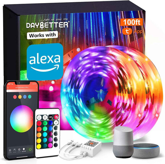 DAYBETTER WiFi LED Strip Lights – Behind TV Backlight & Shelf Accent Lighting, Alexa Compatible RGB Decor