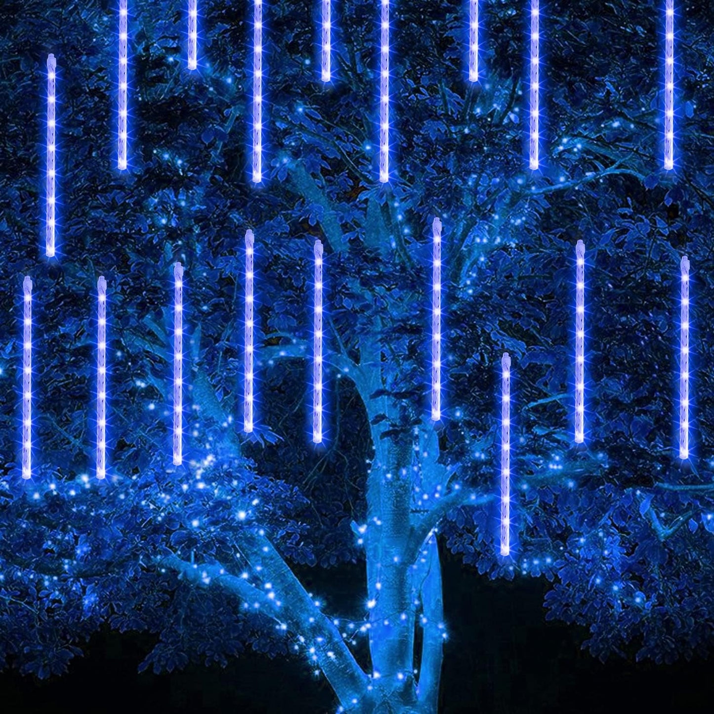 TW SHINE Child Safe Christmas Meteor Shower Lights 7V Low Voltage, Blue LED Snowfall Tubes for Kids Room and Playroom