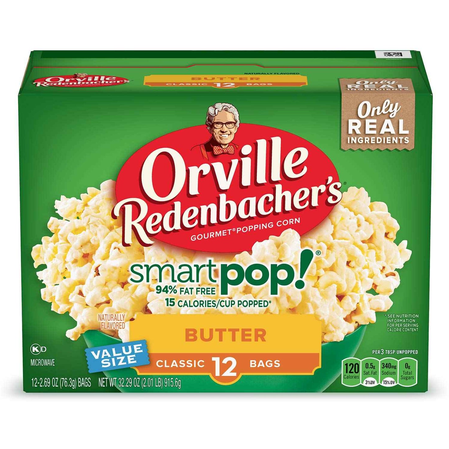 Orville Redenbacher's SmartPop! Butter Microwave Popcorn 12-Count – 94% Fat Free, Gluten-Free Snack for Home Office and Mindful Snacking