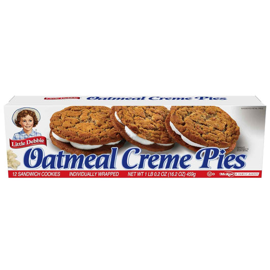 Little Debbie Oatmeal Crème Pies – Lunchbox Snack for Kids School Cafeteria, Whole Grain Oatmeal Sandwich Cookies, 12 Individually Wrapped