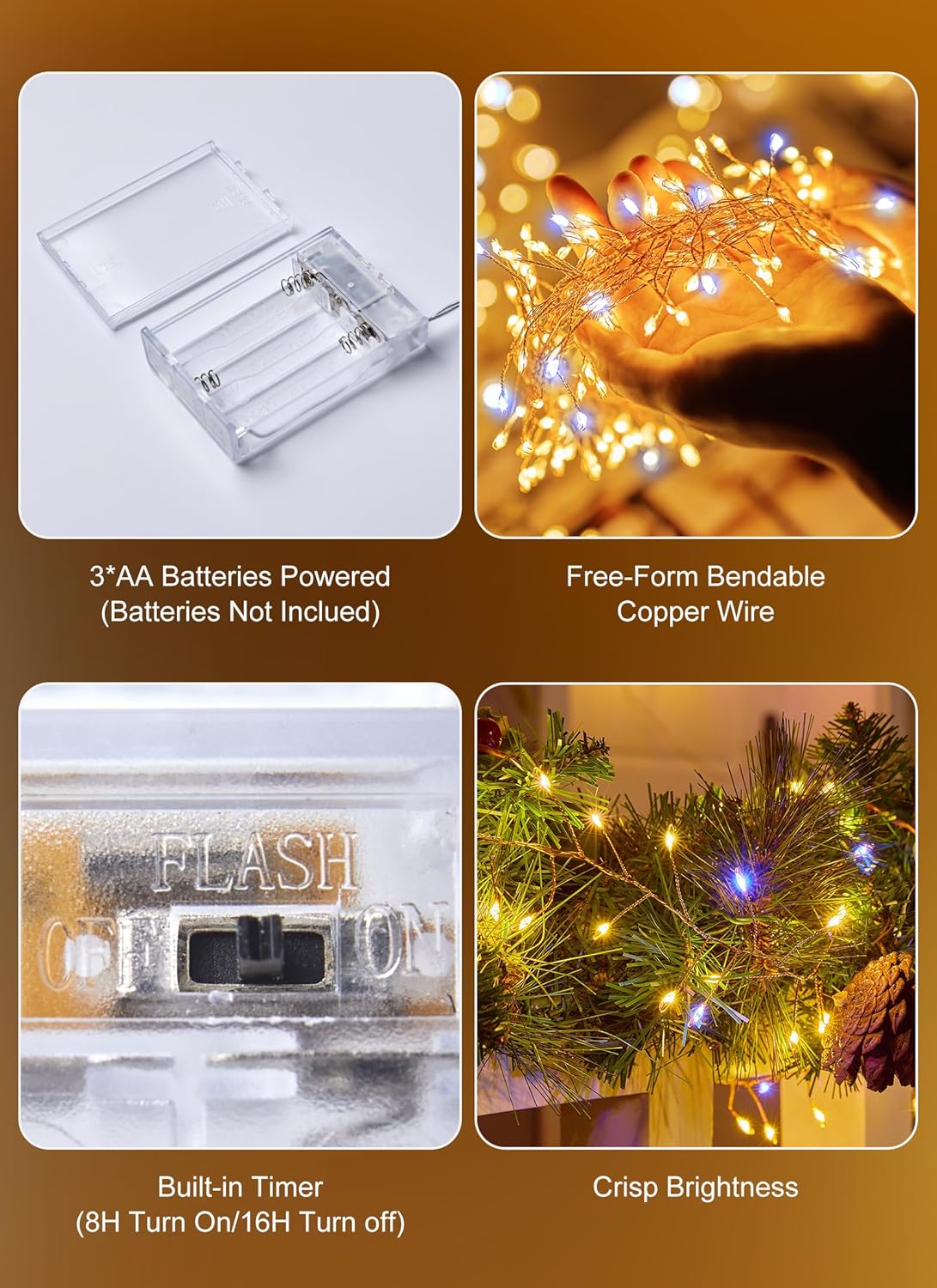 Twinkle Lights Battery Operated – Flameless Starry Lights Safe for Nursery and Kids Bedroom Walls