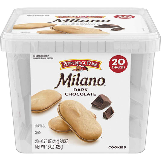 Pepperidge Farm Milano Dark Chocolate Cookies – Premium Dessert Pairing for Espresso and Dessert Wine, 20 Single-Serve Packs