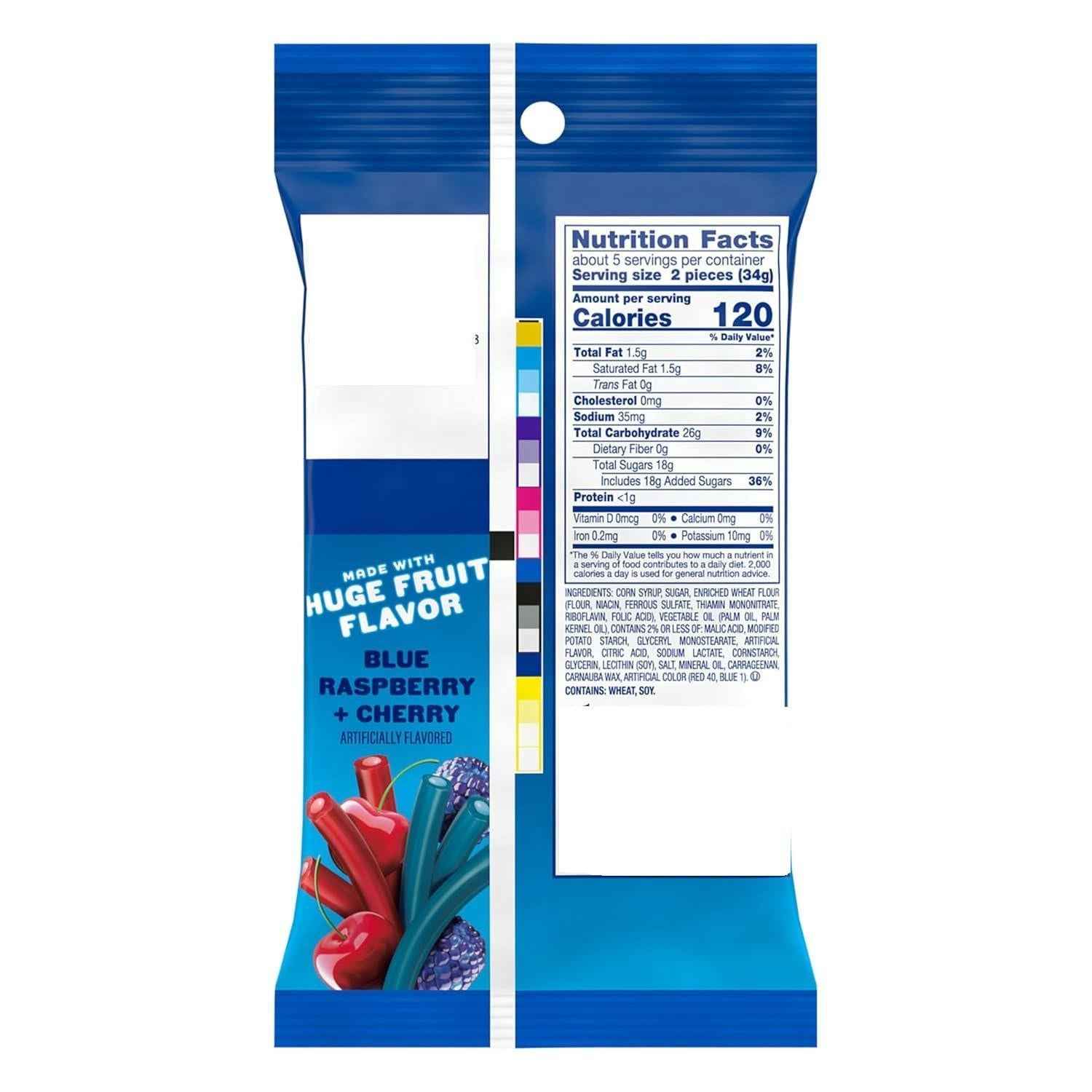JOLLY RANCHER Ropes Blue Raspberry and Cherry Flavored Candy for Picnics and Camping, 6 oz Portable Chewy Bag