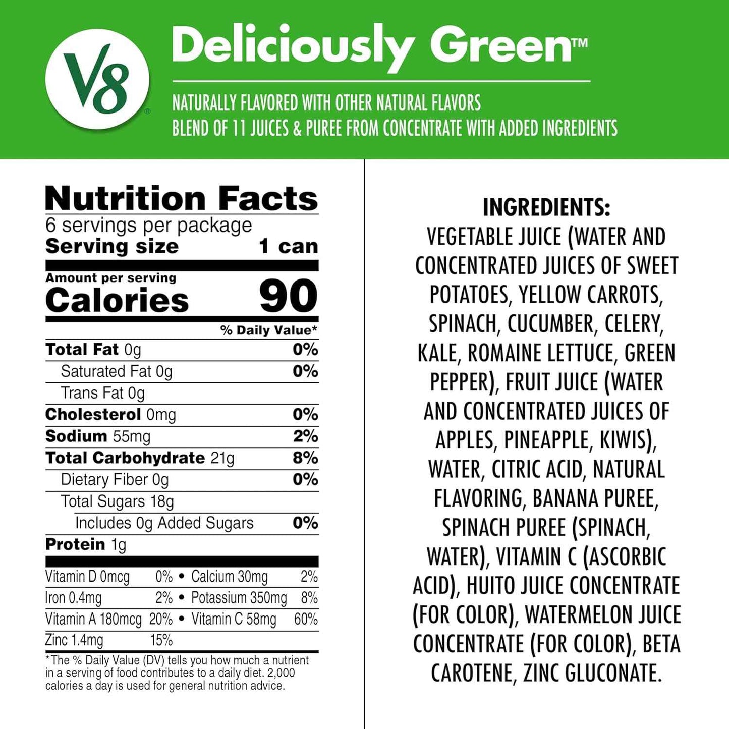 V8 +Energy Deliciously Green 100% Fruit and Vegetable Juice Gift Set for Wellness Lovers, 8 fl oz Can (6 Pack) Healthy Starter Kit