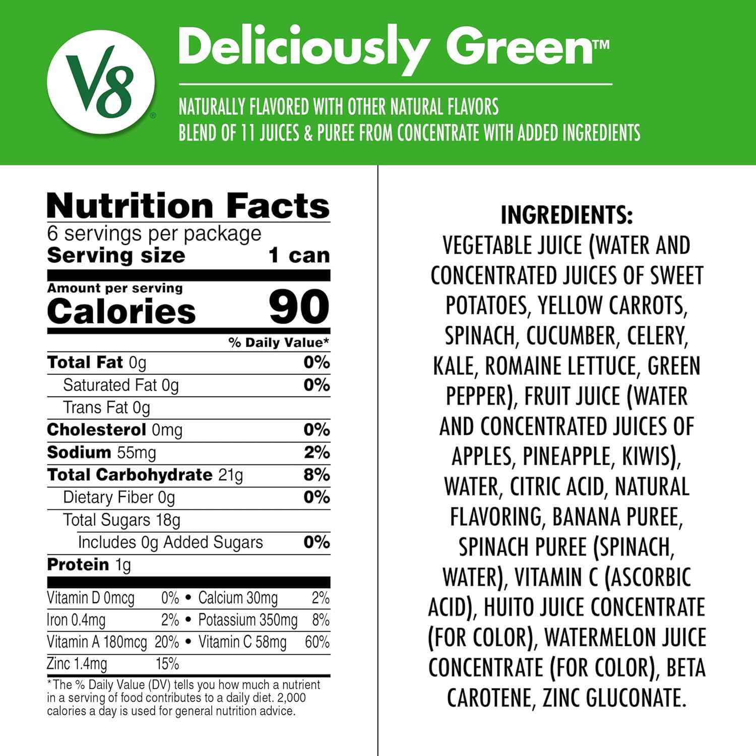 V8 +Energy Deliciously Green 100% Fruit and Vegetable Juice Gift Set for Wellness Lovers, 8 fl oz Can (6 Pack) Healthy Starter Kit
