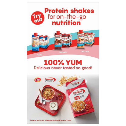 Post Premier Protein Chocolate Almond Cereal — Desk Drawer Snack Cereal with 20g Protein to Beat the Mid-Afternoon Crash