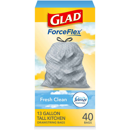Glad OdorShield Trash Bags 13 Gallon Tall – Calming Febreze Fresh Clean Scent for Self-Care Kitchens, 80 Count Drawstring