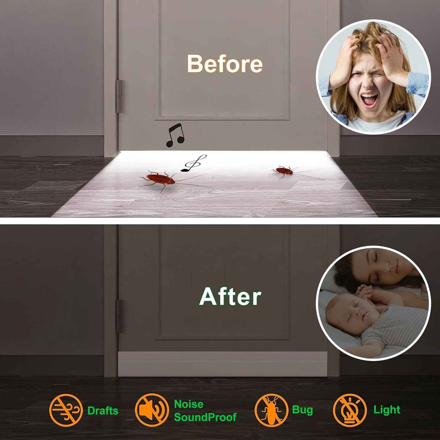 Suptikes 2 Pack Door Sweep for Clutter-Free Homes, Low-Profile Silicone Draft Stopper in White