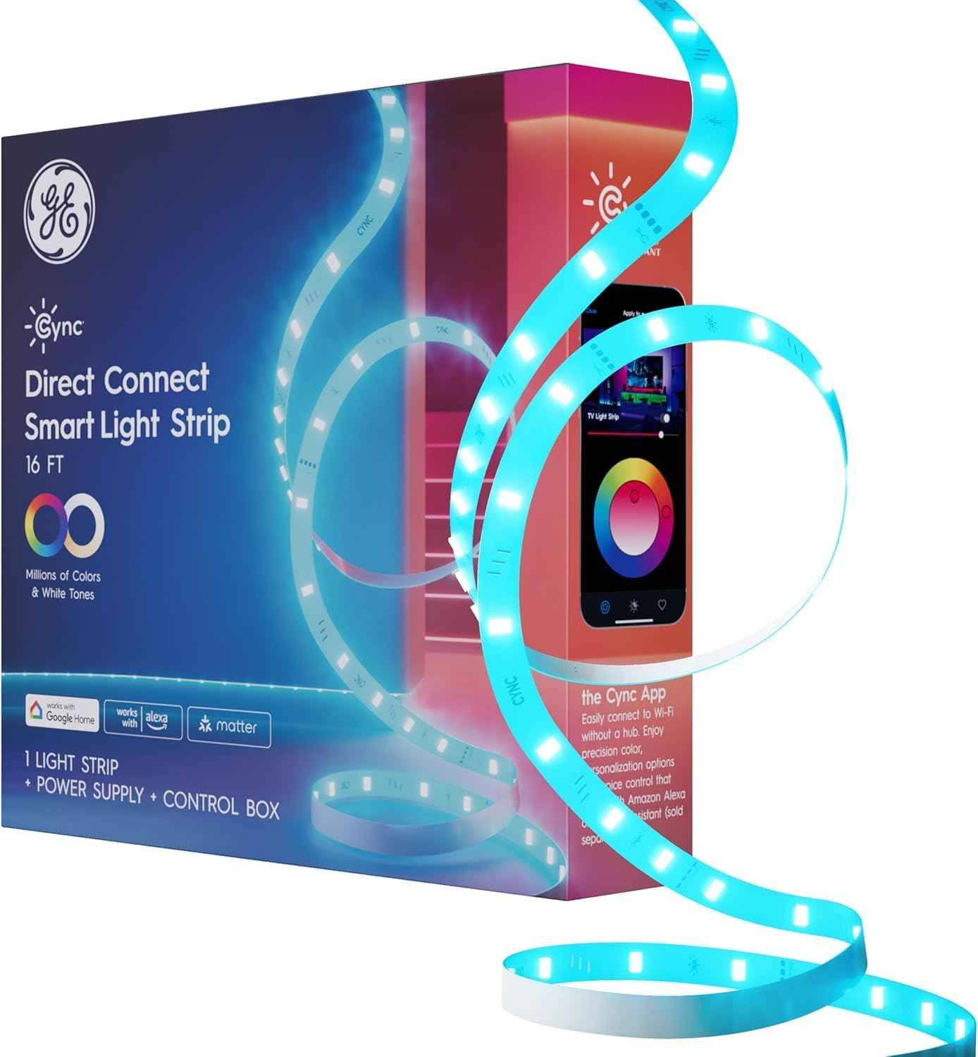 GE Cync Matter Compatible RGB Strip – Study Room Productivity Setup, Tunable White Desk Backlight for Deep Work Sessions