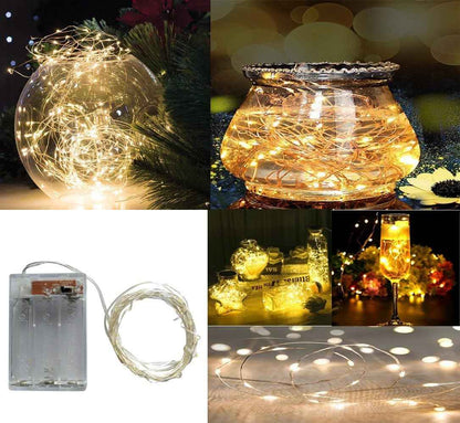 LUMIO Minimalist Silver Wire Fairy Lights 2-Pack – Understated Warm White LED String Lights for Clean Modern Bedroom, Battery Powered 6.6ft Set