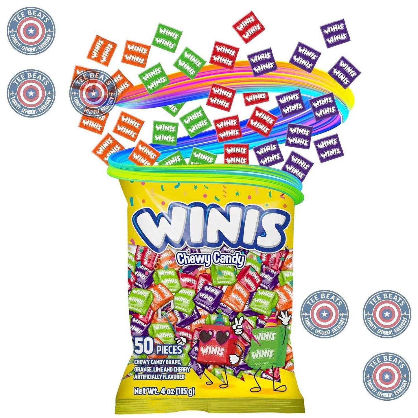Winis Mexican Taffy Variety Bag – No High Fructose Corn Syrup Assorted Candy Safe for Trunk or Treat Church Events, 50 Individually Wrapped Pieces